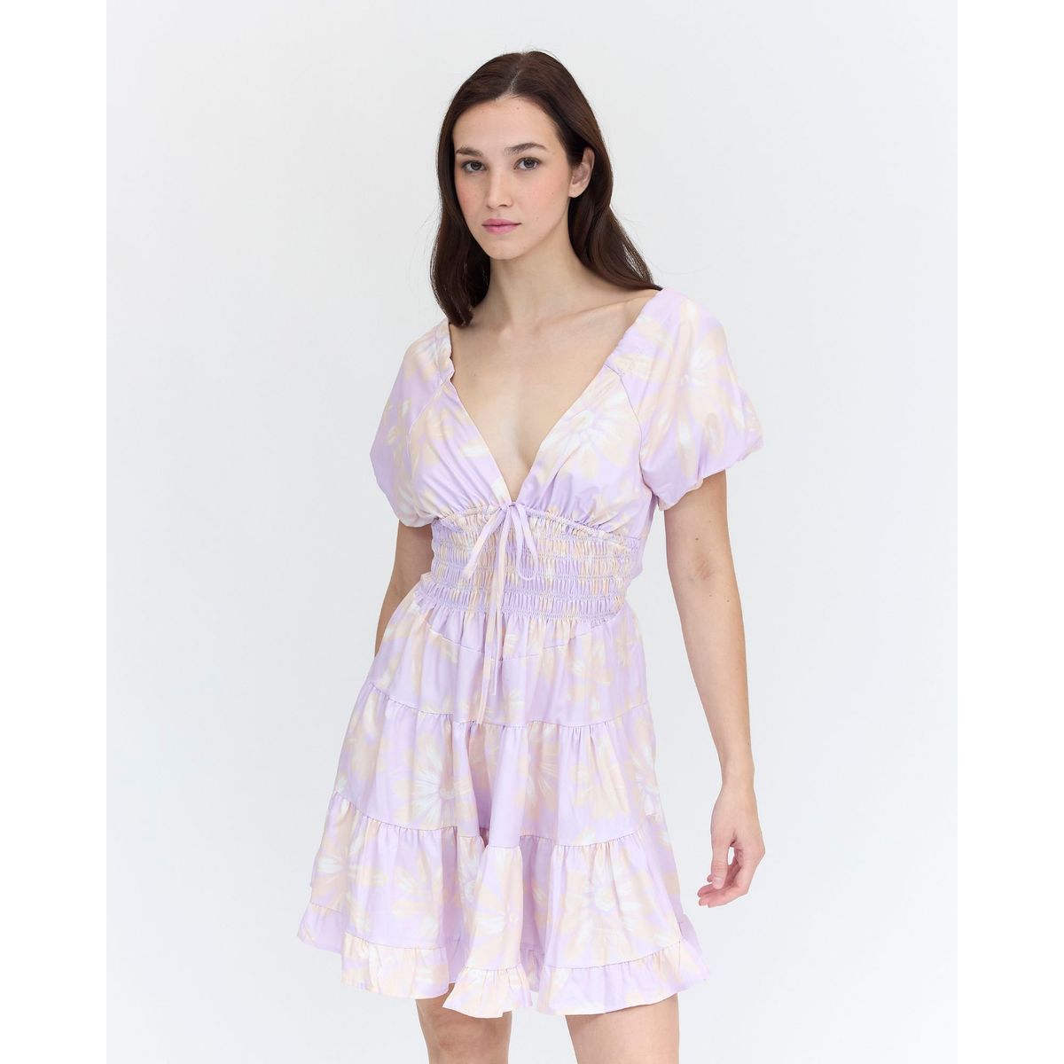 GUINDA - Vestido corto con escote en V Ambar Guinda