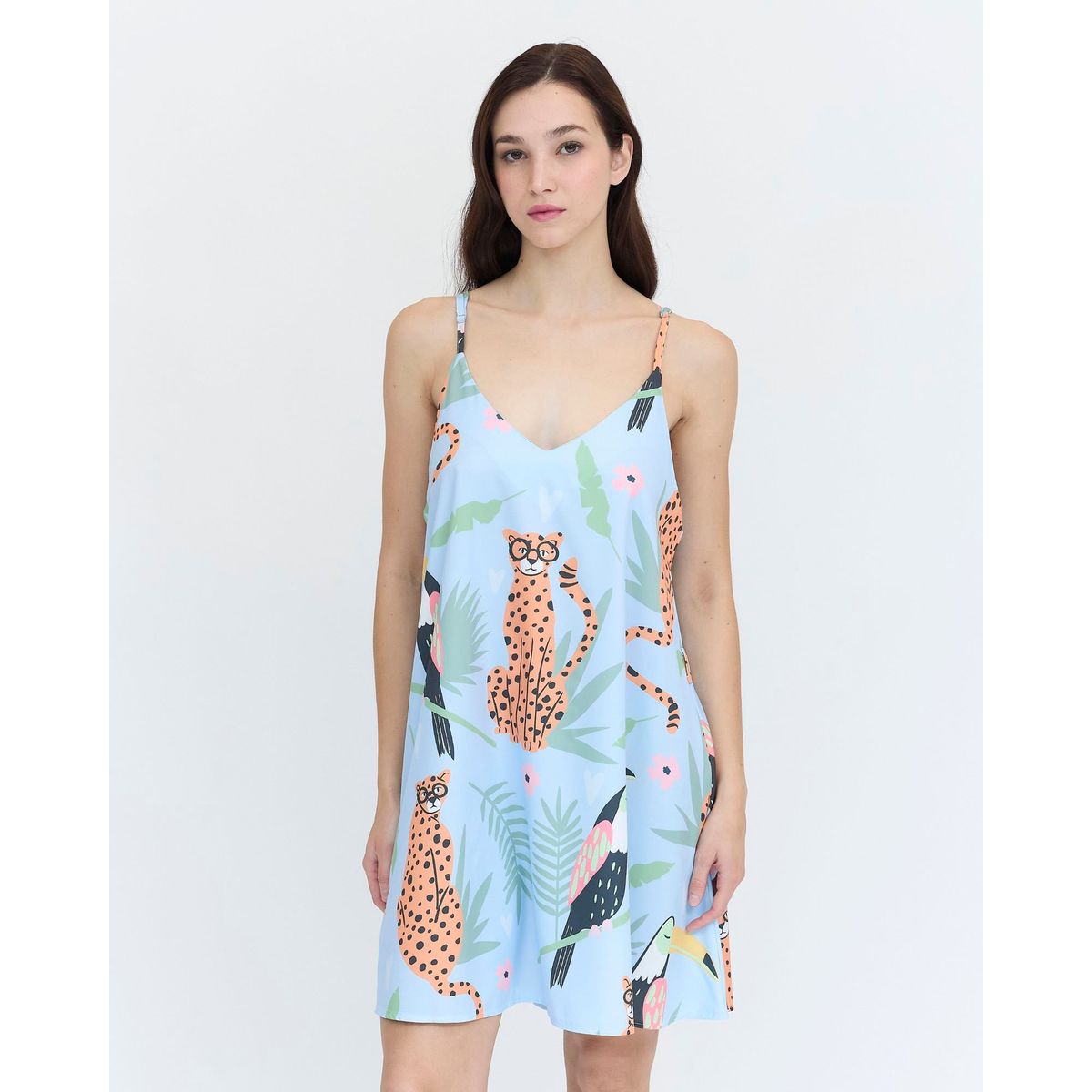 GUINDA - Vestido corto estampado Leopardo Foil Guinda