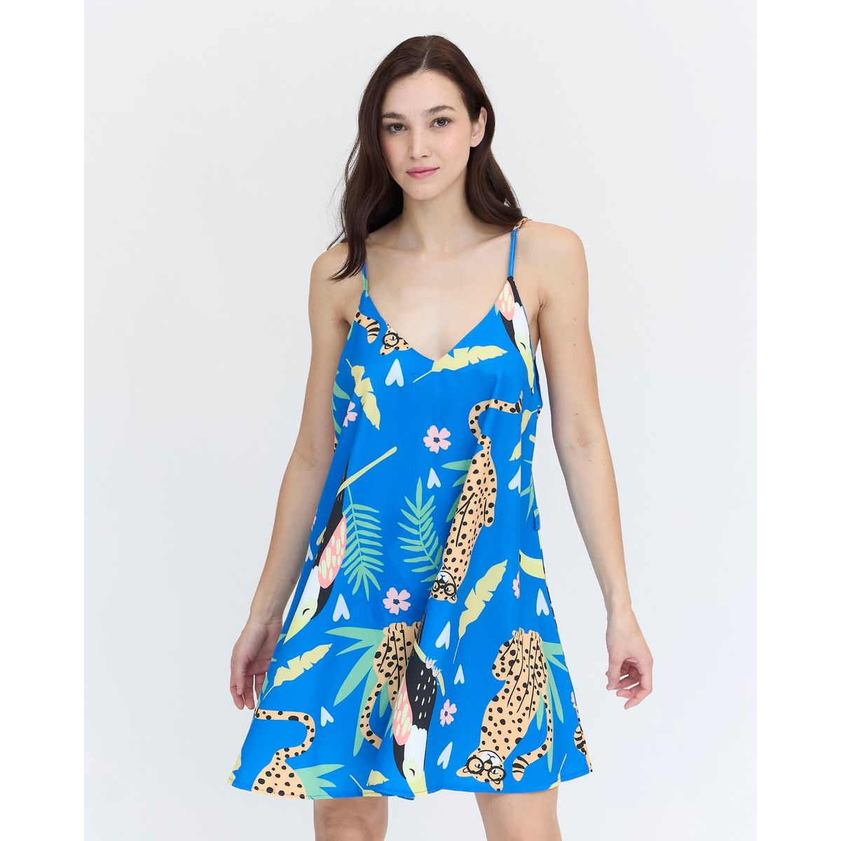 GUINDA - Vestido corto estampado Leopardo Foil Guinda