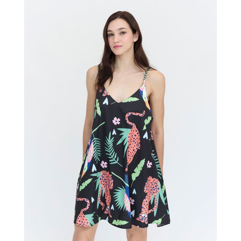 GUINDA - Vestido corto estampado Leopardo Foil Guinda