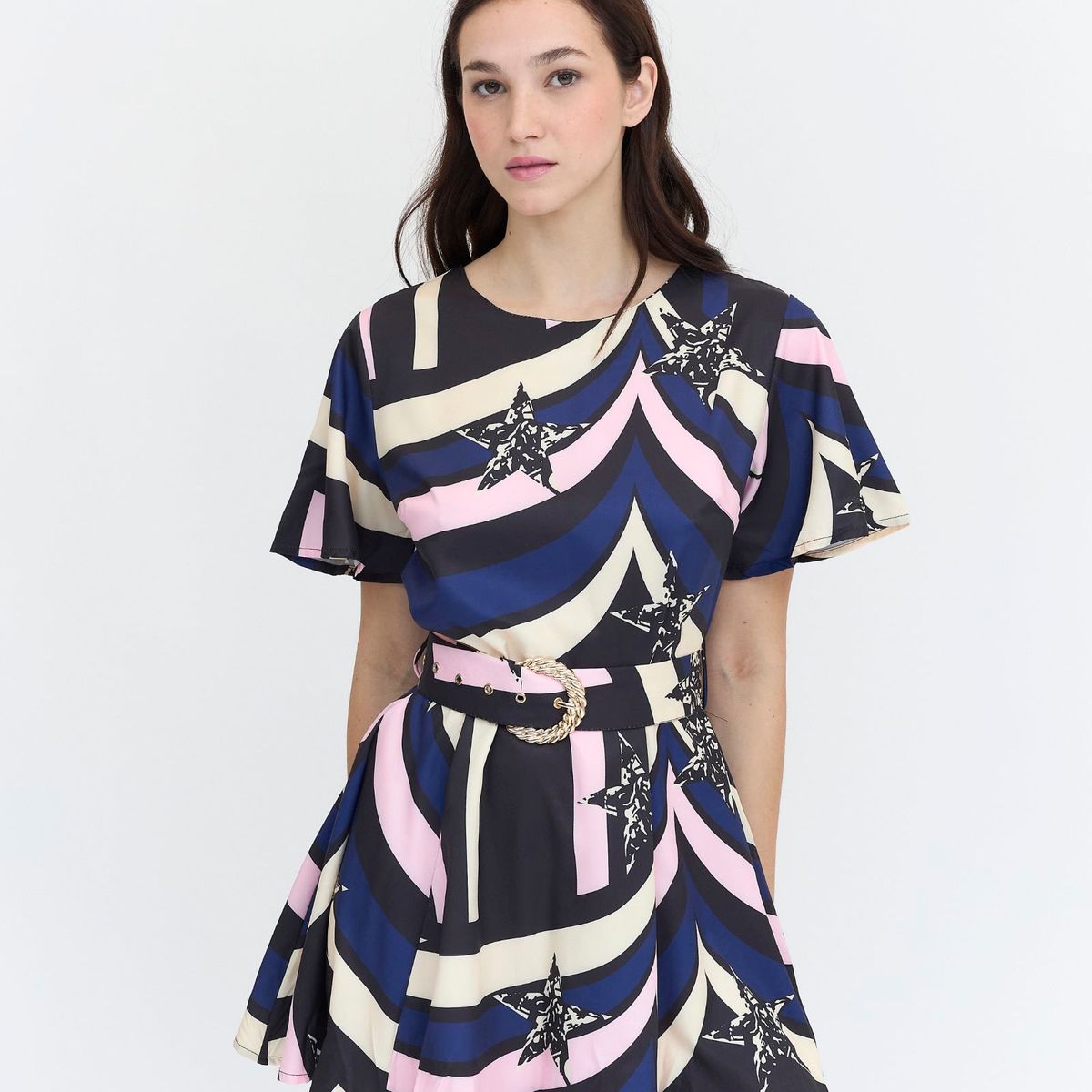 GUINDA - Vestido corto ligero estampado escote redondo Cleo Guinda