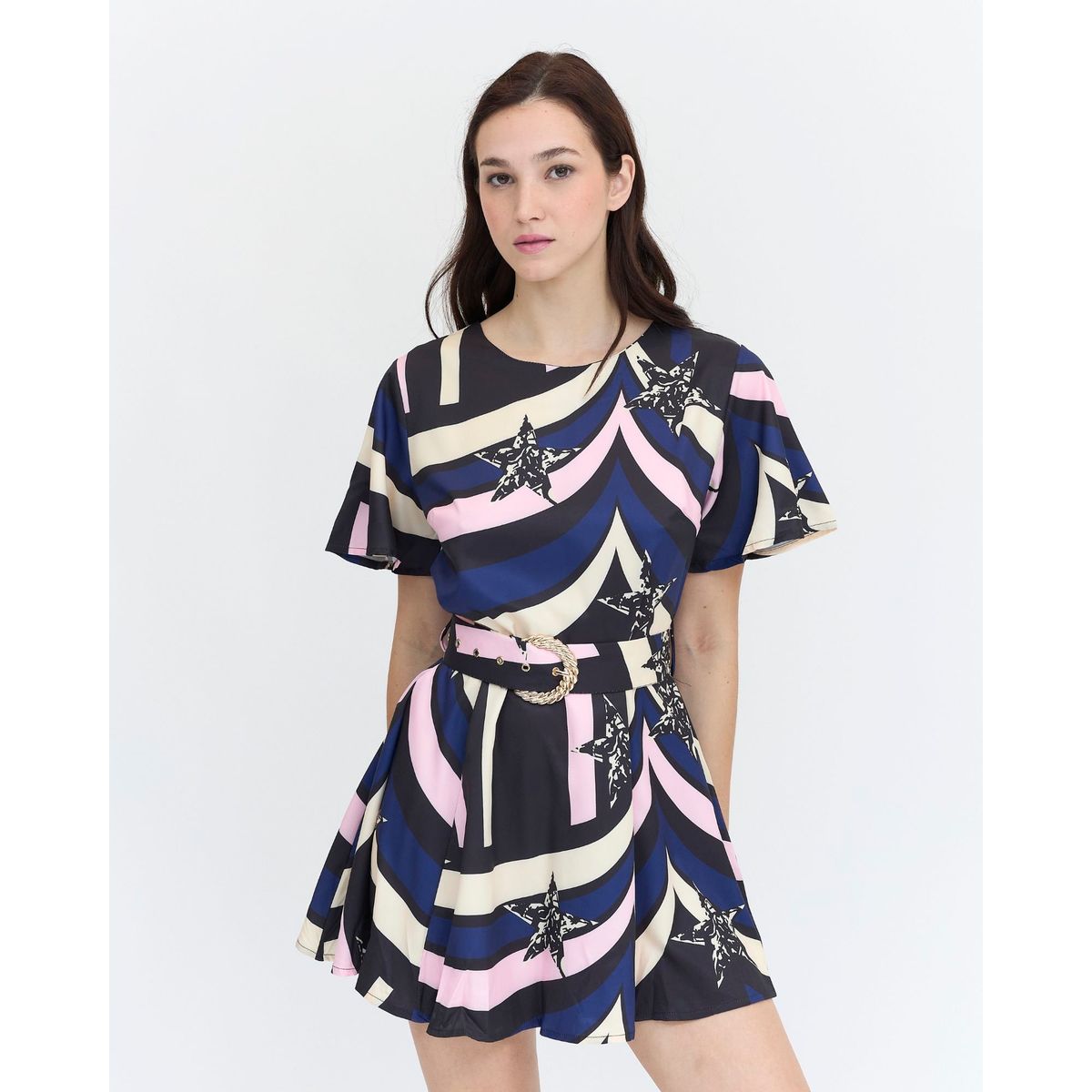 GUINDA - Vestido corto ligero estampado escote redondo Cleo Guinda