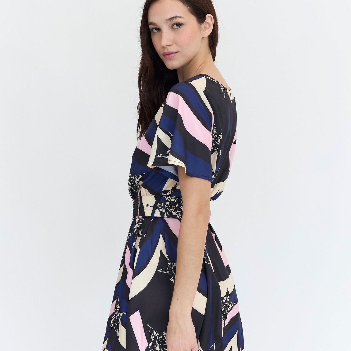 GUINDA - Vestido corto ligero estampado escote redondo Cleo Guinda