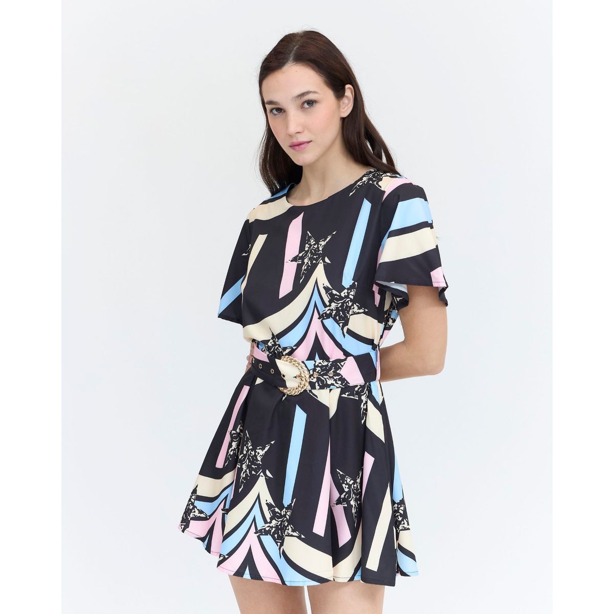 GUINDA - Vestido corto ligero estampado escote redondo Cleo Guinda