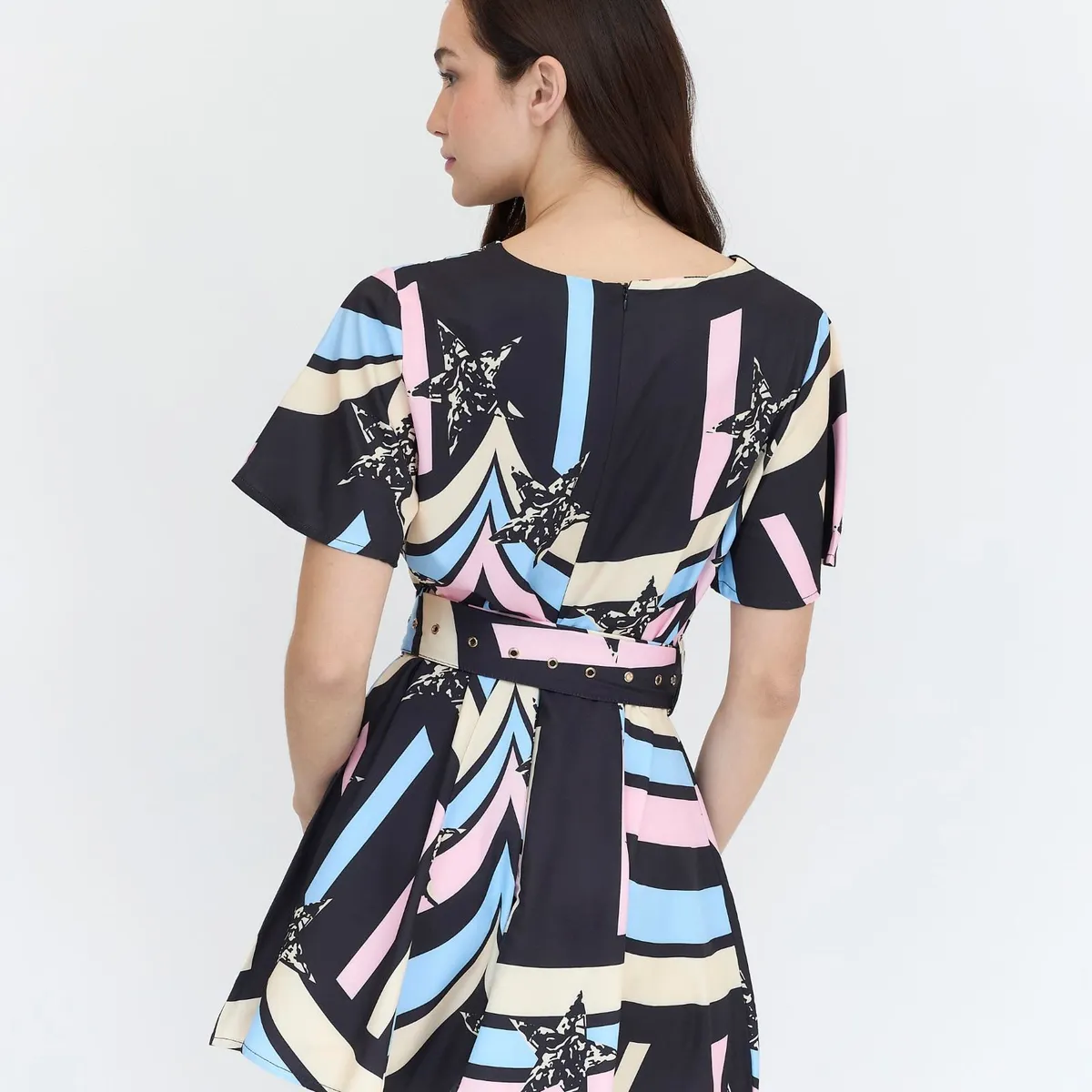 GUINDA - Vestido corto ligero estampado escote redondo Cleo Guinda