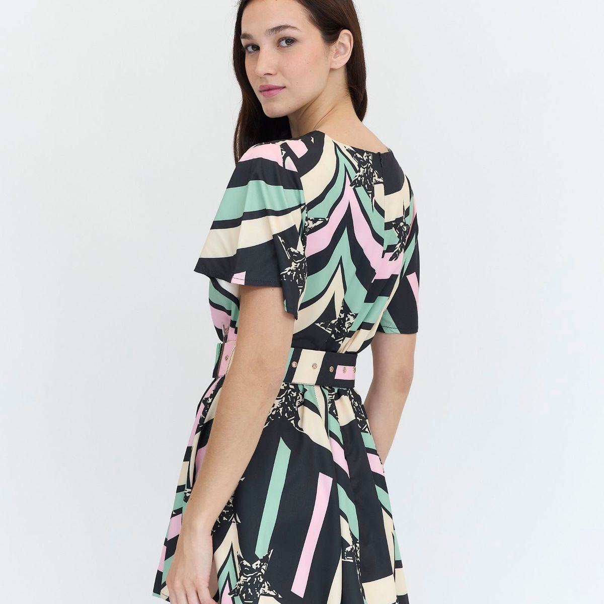 GUINDA - Vestido corto ligero estampado escote redondo Cleo Guinda