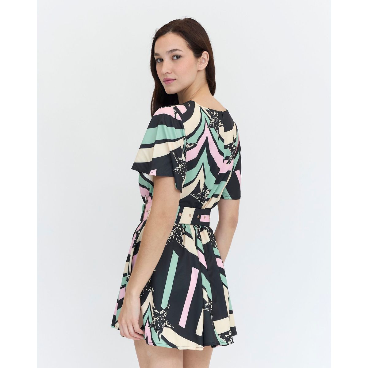 GUINDA - Vestido corto ligero estampado escote redondo Cleo Guinda