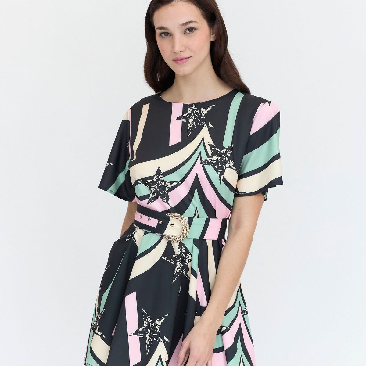 GUINDA - Vestido corto ligero estampado escote redondo Cleo Guinda