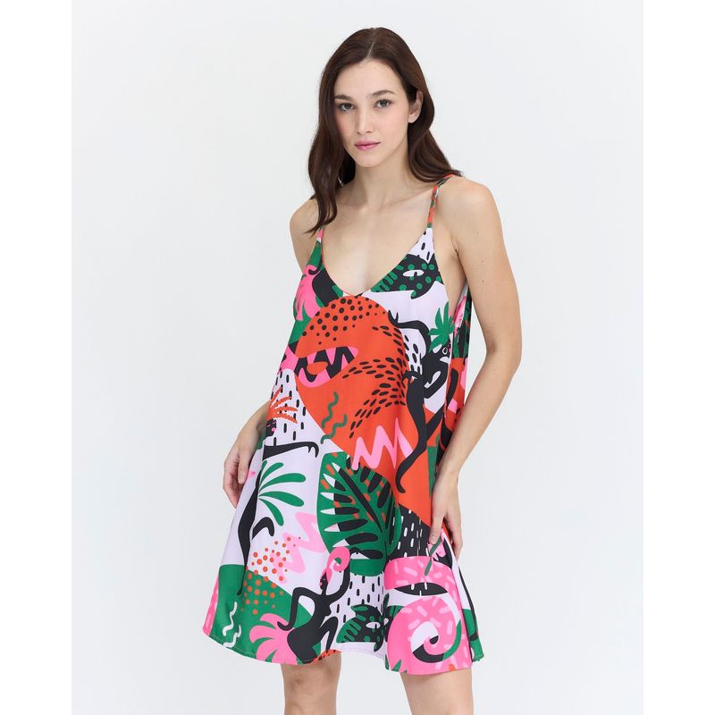 GUINDA - Vestido corto estampado con tirantes Candy Guinda