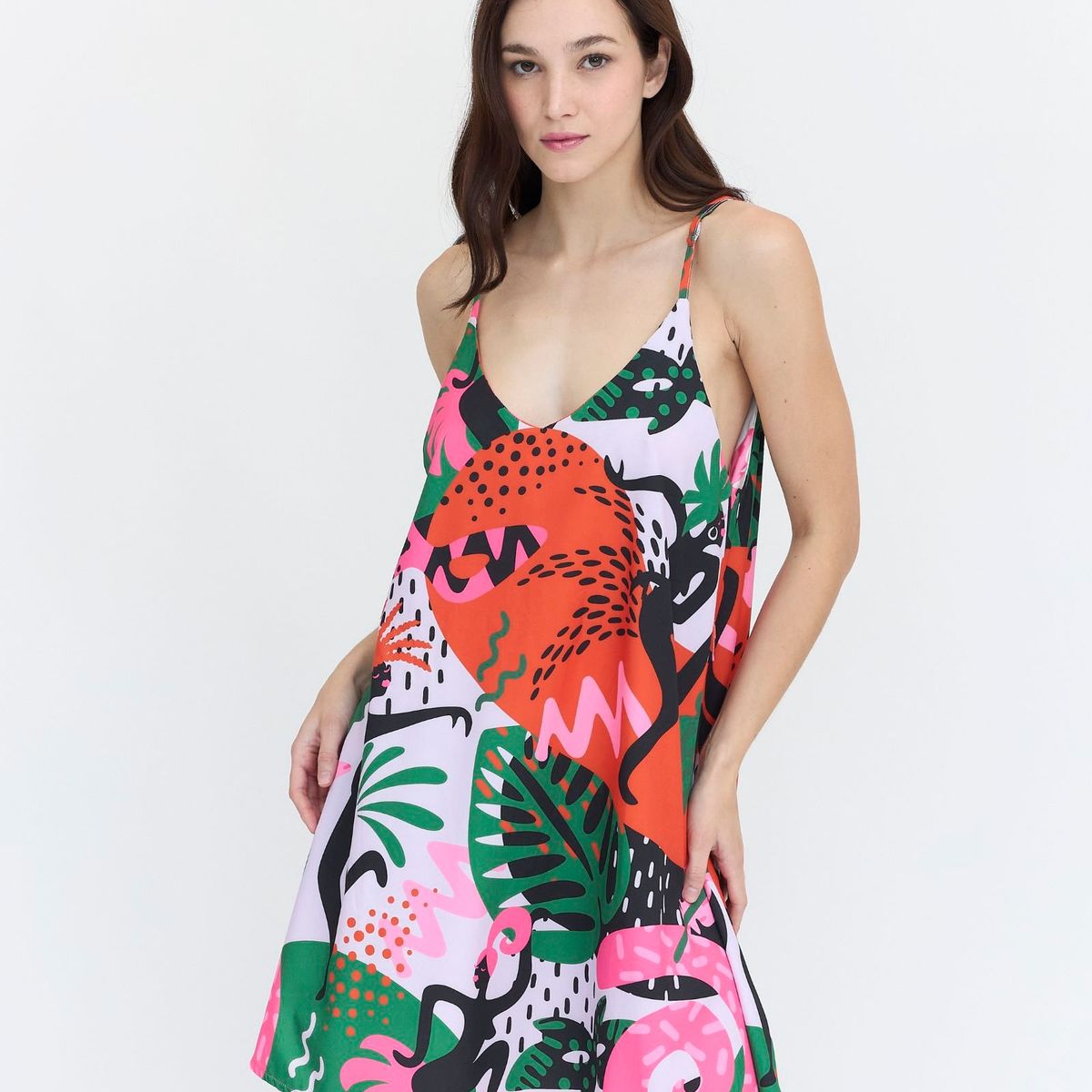GUINDA - Vestido corto estampado con tirantes Candy Guinda