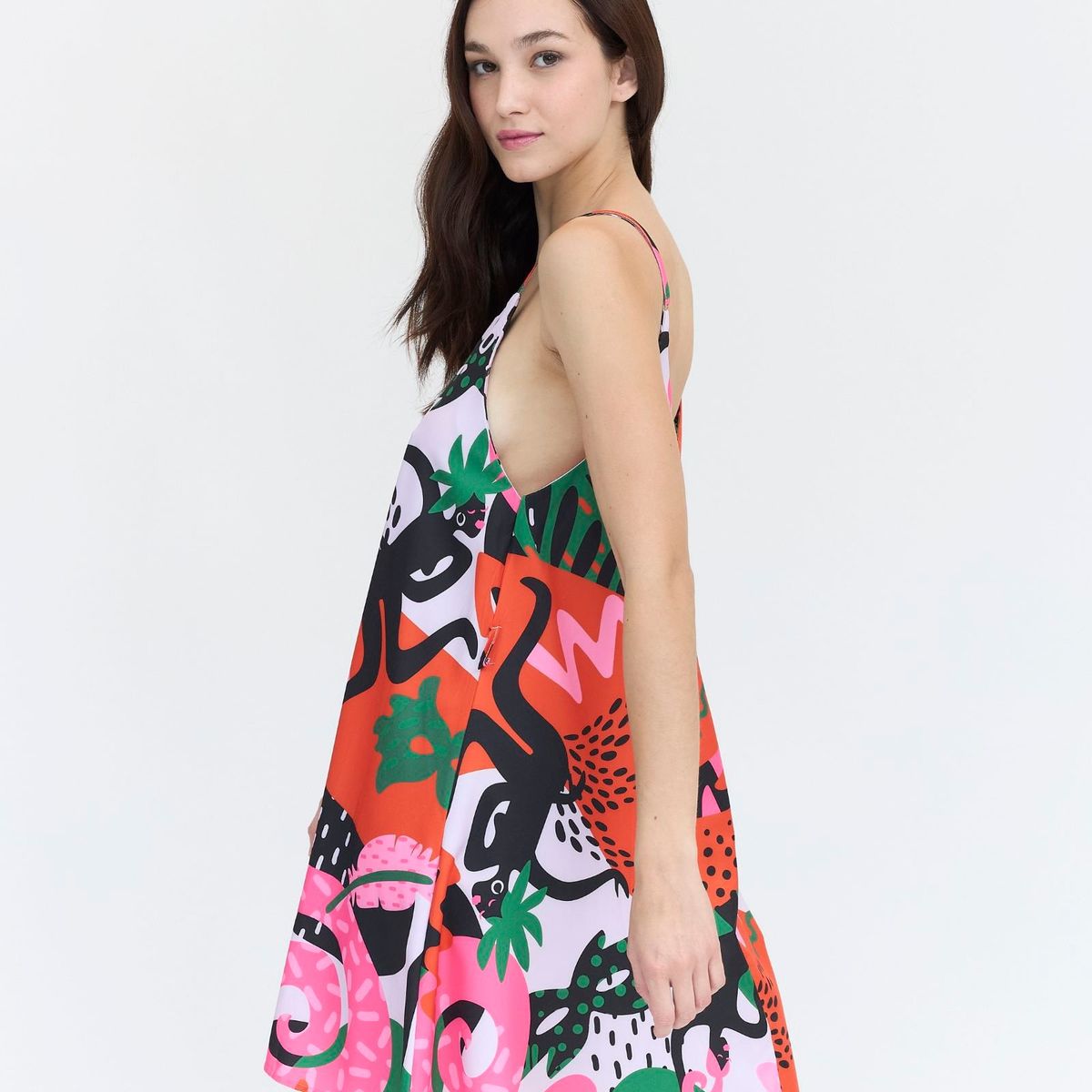 GUINDA - Vestido corto estampado con tirantes Candy Guinda