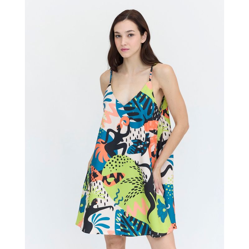 GUINDA - Vestido corto estampado con tirantes Candy Guinda