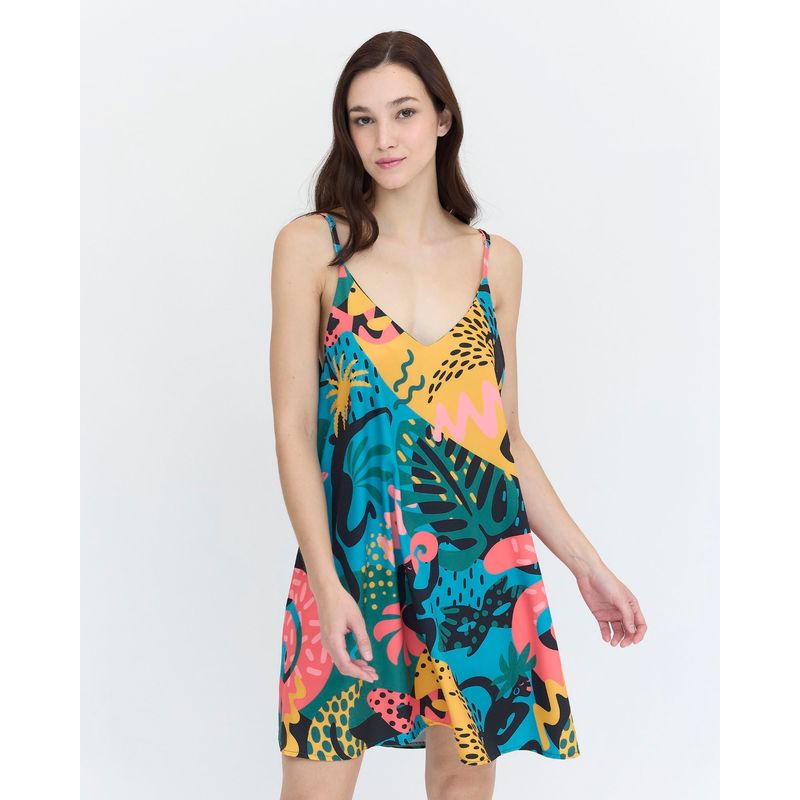 GUINDA - Vestido corto estampado con tirantes Candy Guinda