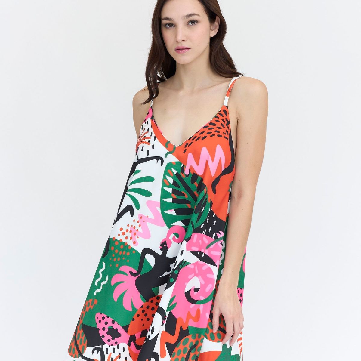 GUINDA - Vestido corto estampado con tirantes Candy Guinda