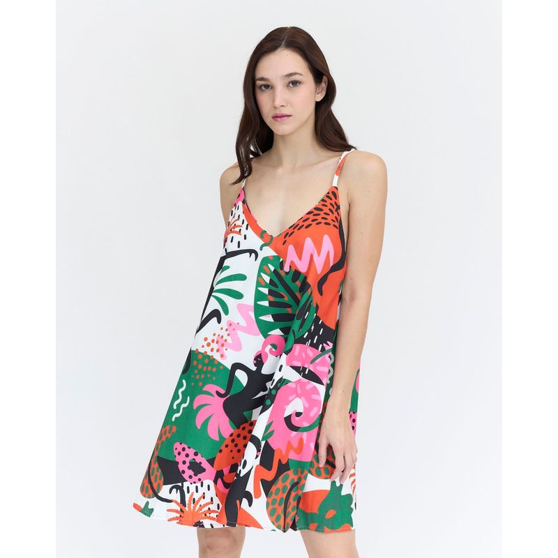 GUINDA - Vestido corto estampado con tirantes Candy Guinda