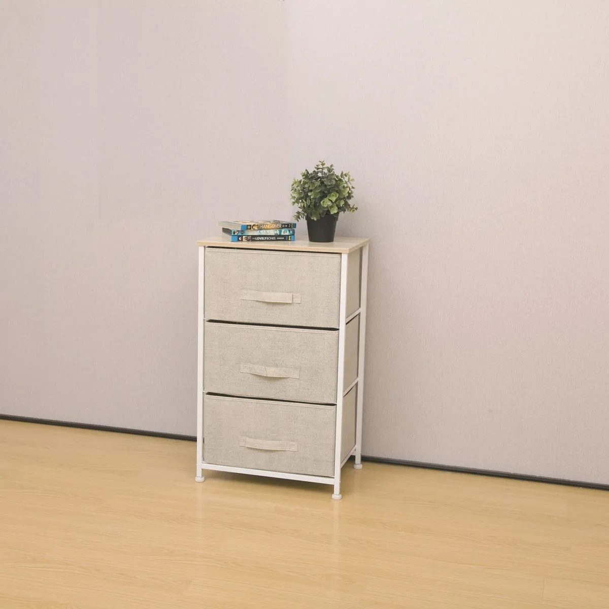 GENERICO - Cajonera Cómoda 3 Cajones Estructura Metálica Liviana Beige