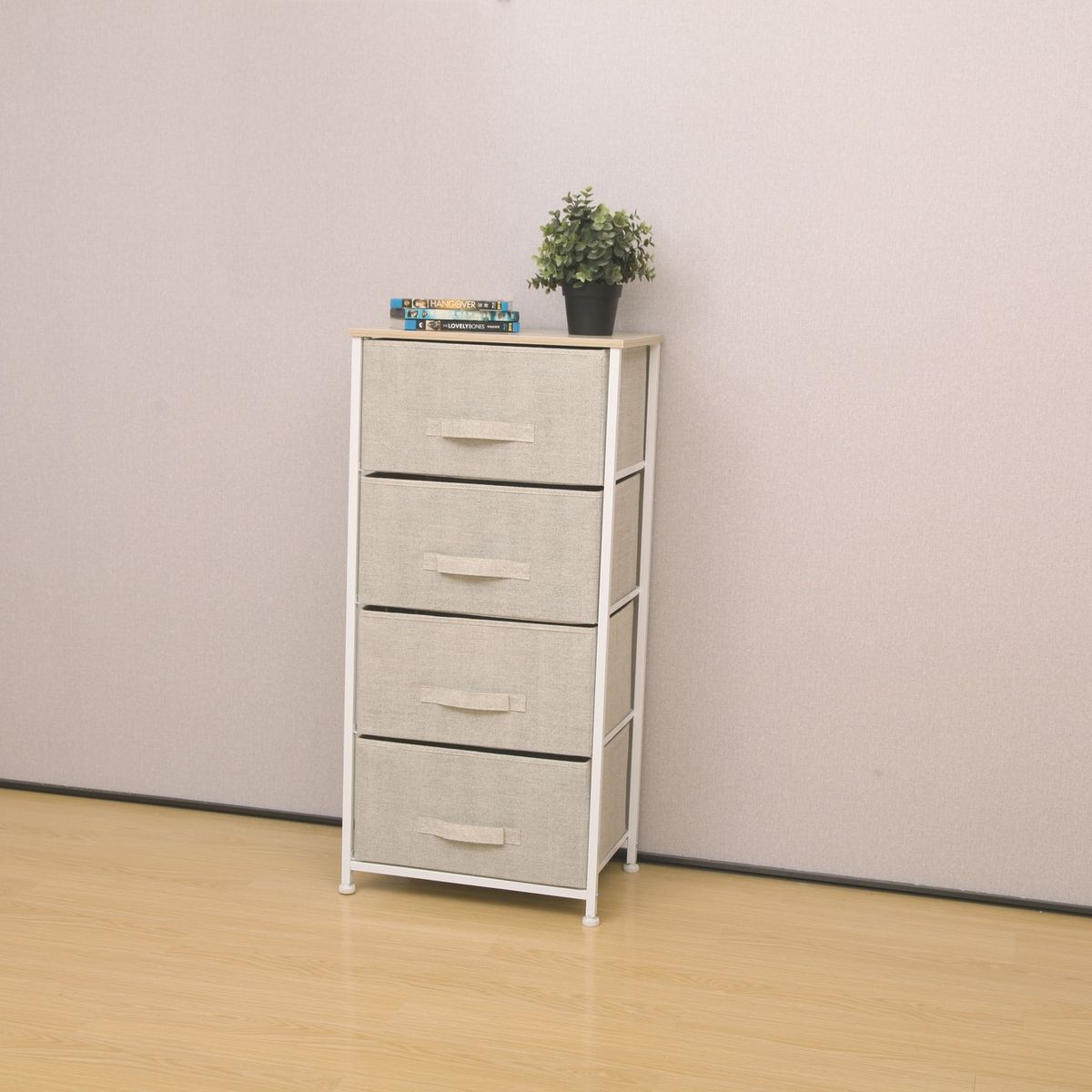 GENERICO - Cajonera Comoda 4 Cajones Estructura Metalica Liviana Beige