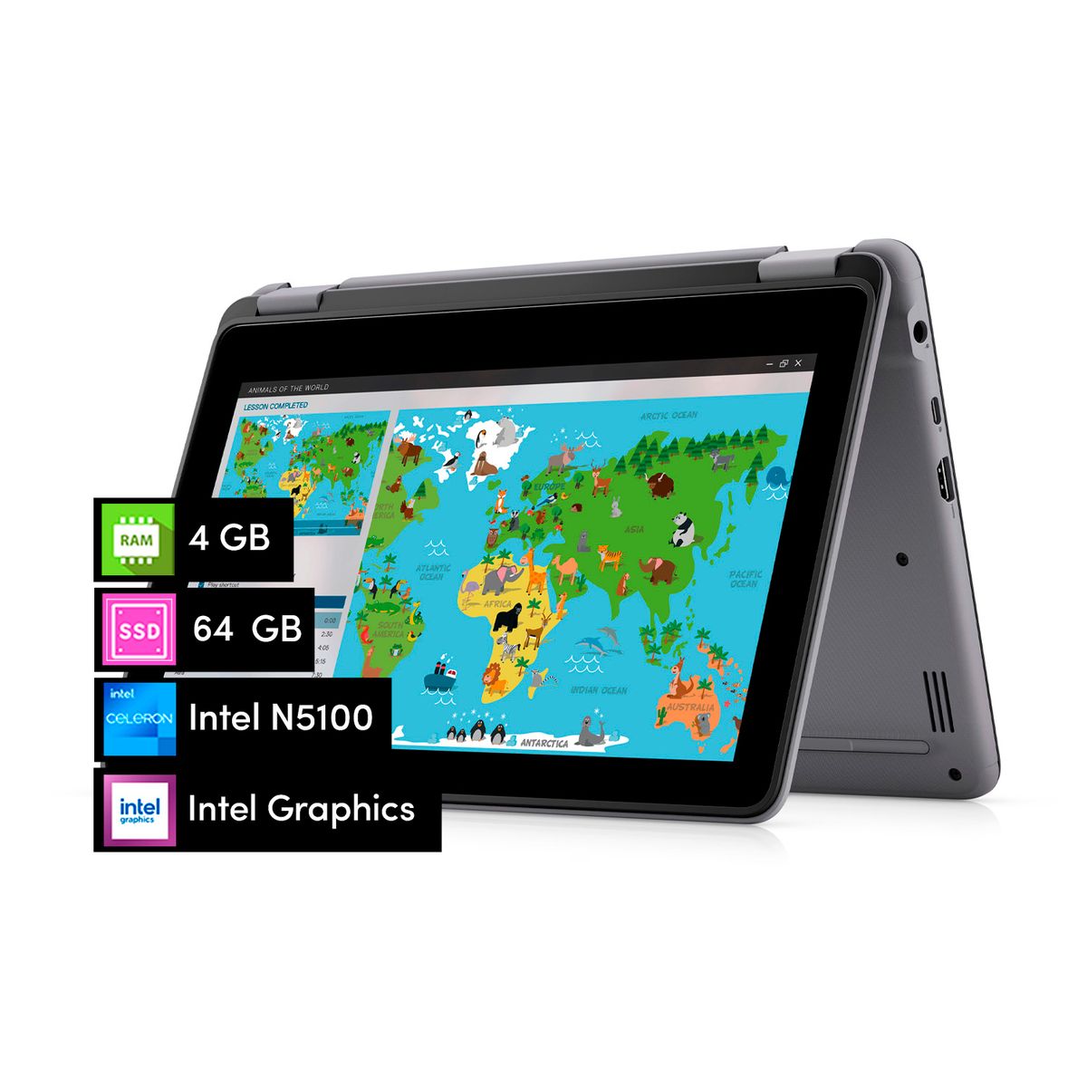 DELL - Notebook Dell 2 en 1 Latitude 3120 Celeron 4GB 64SSD 11.6" HD Táctil W11