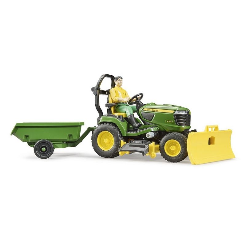 BRUDER - BRUDER 62104 BWORLD JOHN DEERE LAWN TRACTOR WITH TRAILER AND