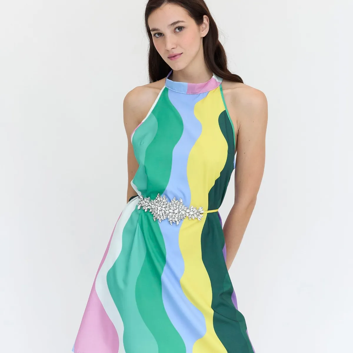 GUINDA - Vestido corto con cuello Halter Flame Guinda