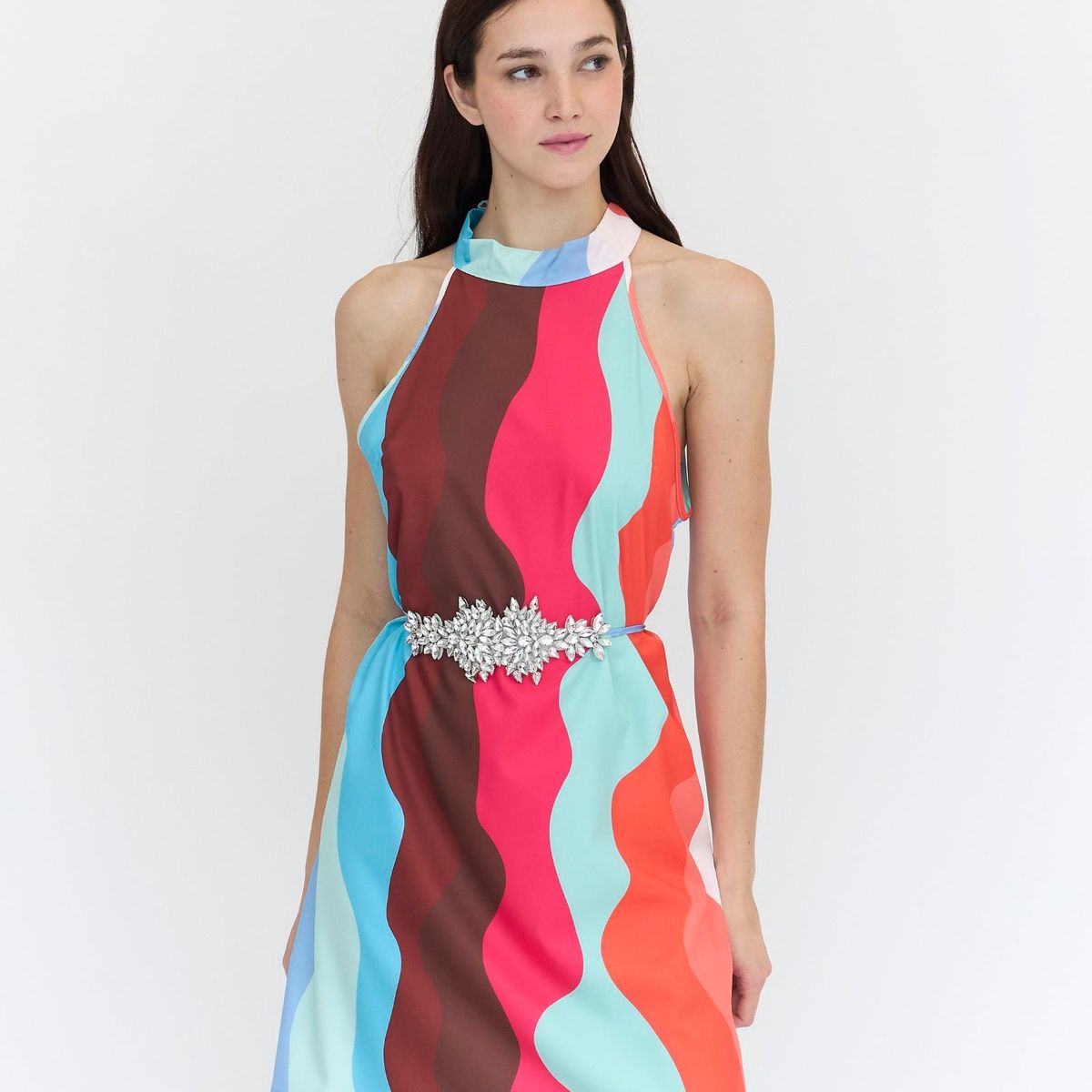 GUINDA - Vestido corto con cuello Halter Flame Guinda