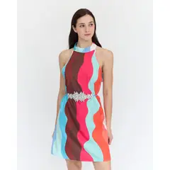 GUINDA - Vestido corto con cuello Halter Flame
