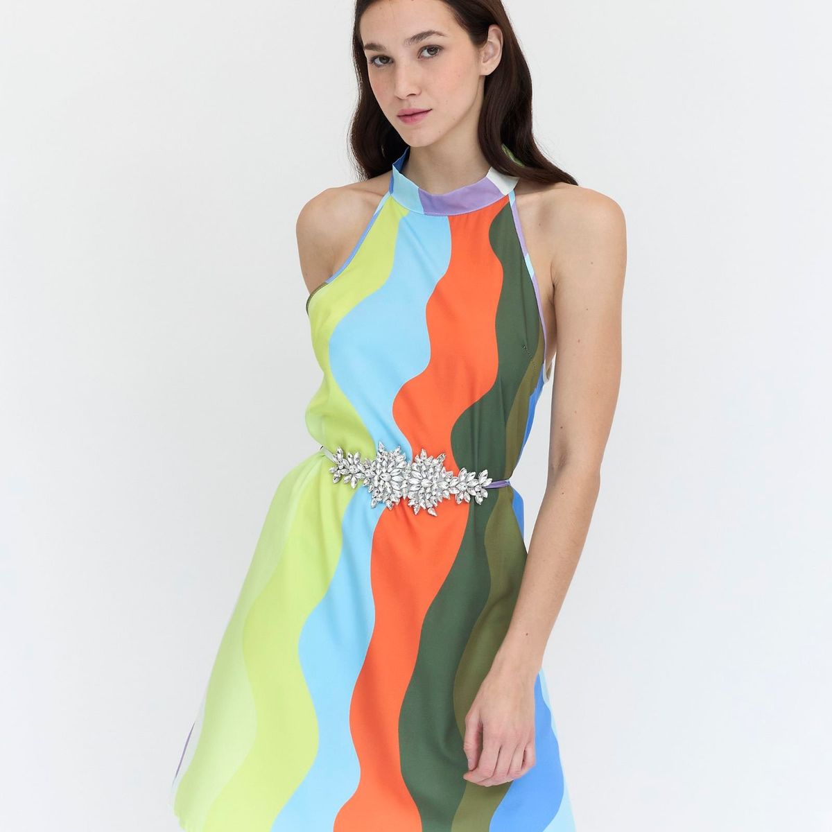 GUINDA - Vestido corto con cuello Halter Flame Guinda