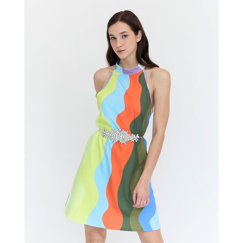 GUINDA - Vestido corto con cuello Halter Flame Guinda