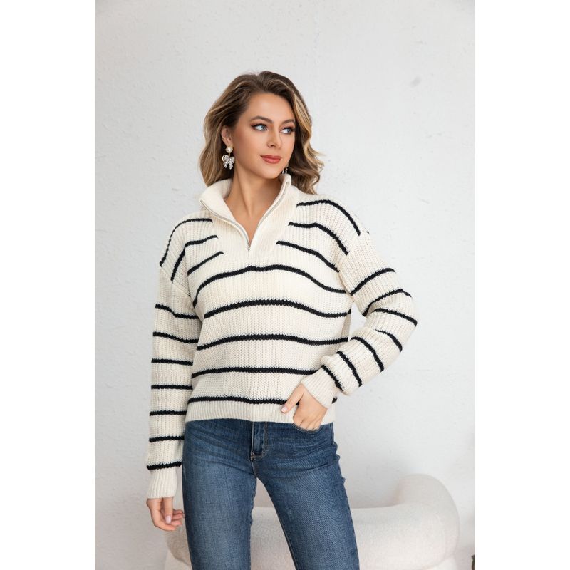 MPROPIA - Sweater Mujer Tejido Semi Corto Otoño Invierno Cuello con Cierre 7019