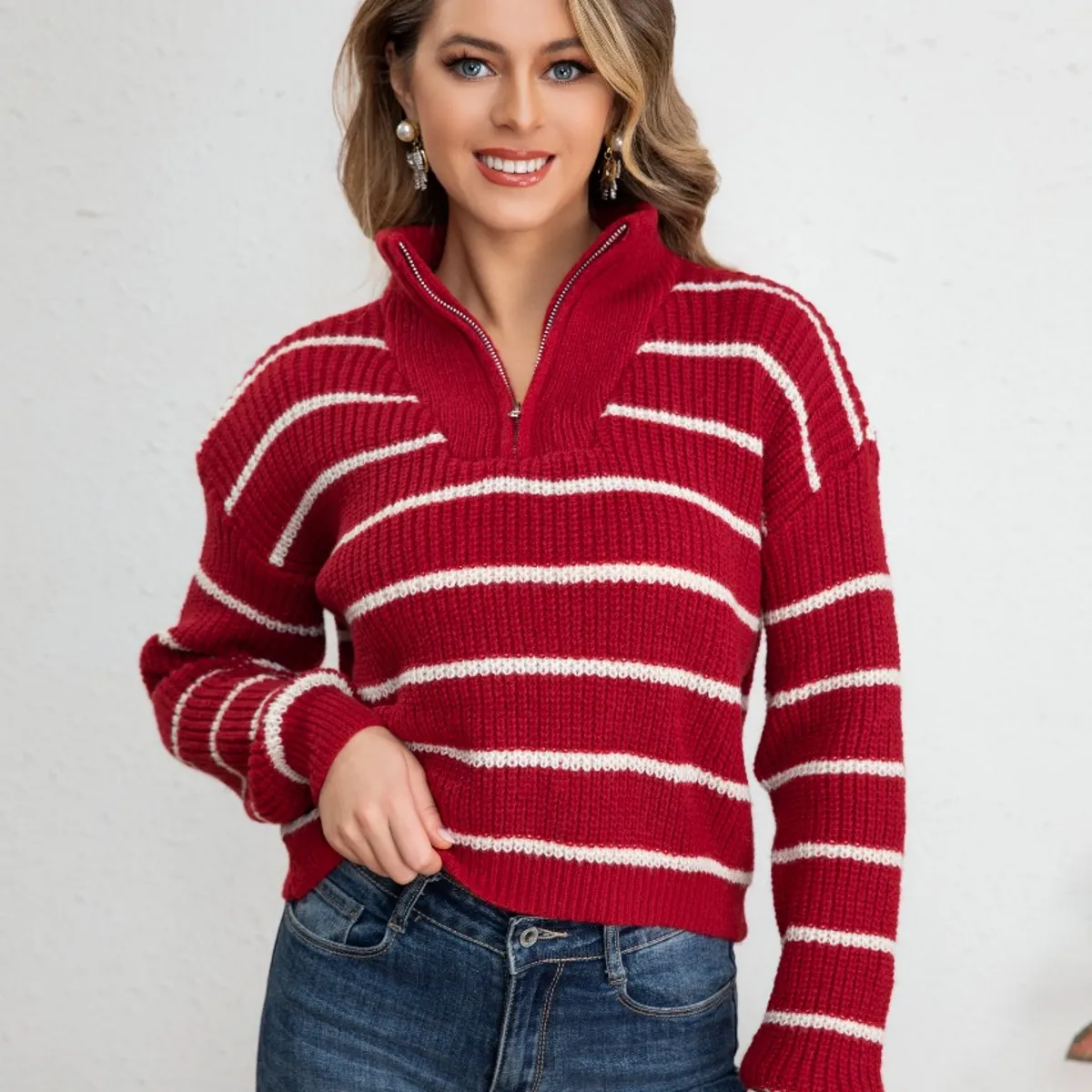 LIKE SHOP - Sweater Mujer Tejido Semi Corto Otoño Invierno Cuello con Cierre 7019