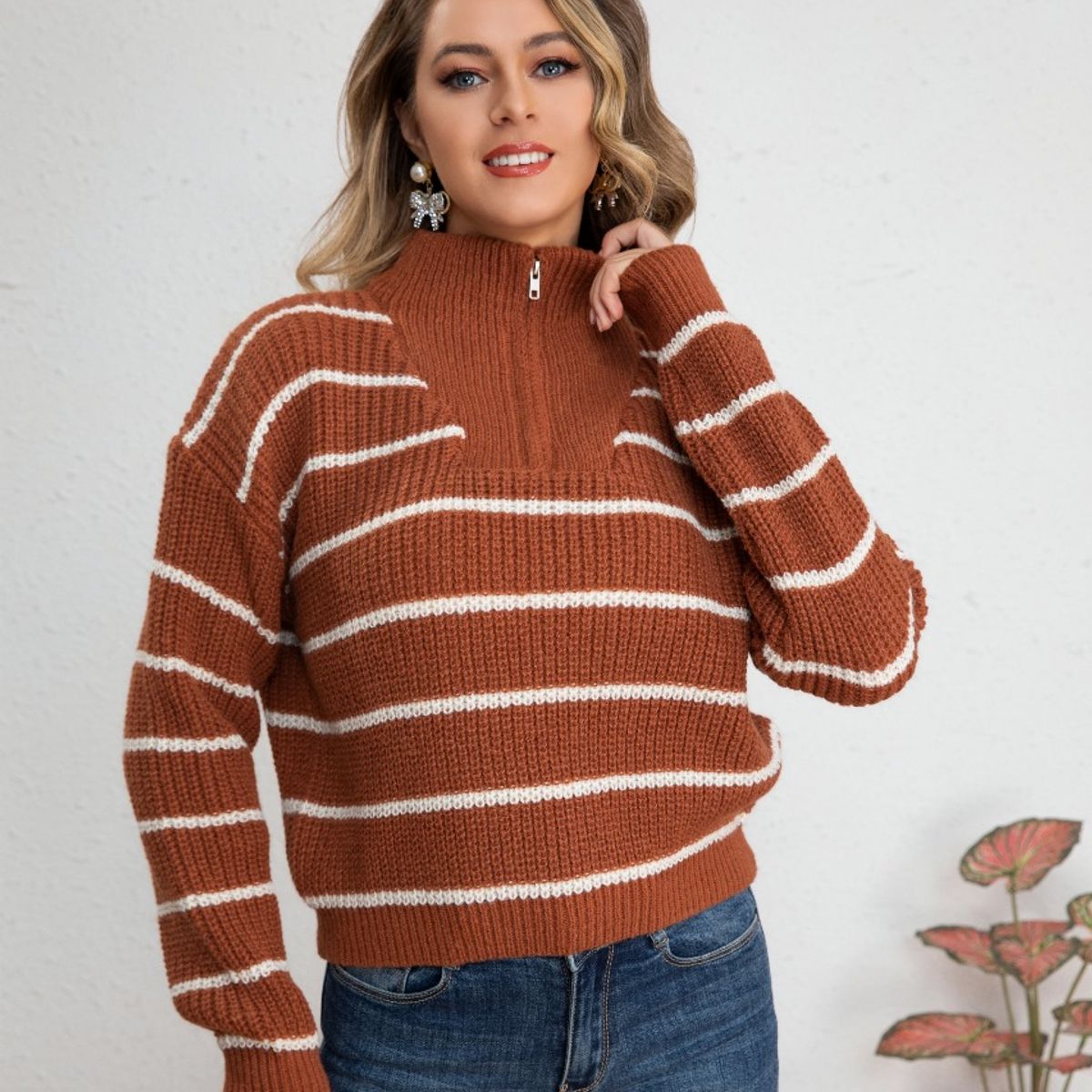 LIKE SHOP - Sweater Mujer Tejido Semi Corto Otoño Invierno Cuello con Cierre 7019