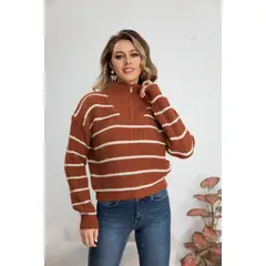 MPROPIA - Sweater Mujer Tejido Semi Corto Otoño Invierno Cuello con Cierre 7019