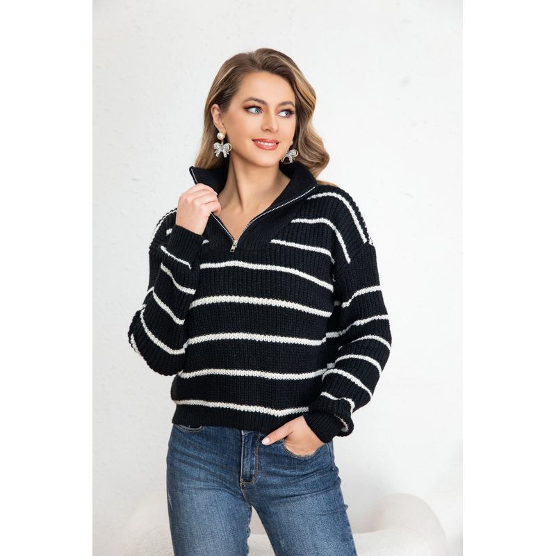 MPROPIA - Sweater Mujer Tejido Semi Corto Otoño Invierno Cuello con Cierre 7019