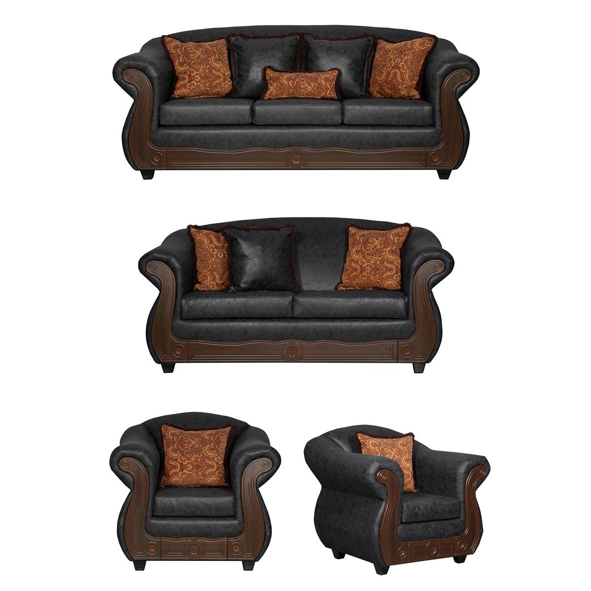 BLACK FACTORY - Juego de Living 3 2 1 1 Estambul Negro.