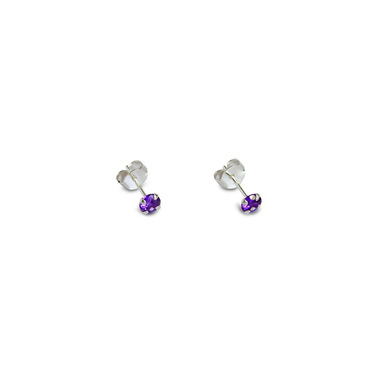 Aros Circon Morado Grifas 4mm Plata Fina 925 Morado TALLA UNICA
