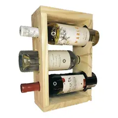 GENERICO - Vinoteca Cava Porta Vino Madera Pino 3 Botellas Horizontales
