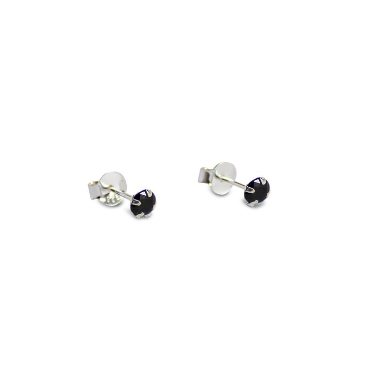 Aros Circon Negro Grifas 4mm Plata Fina 925 Plateado TALLA UNICA
