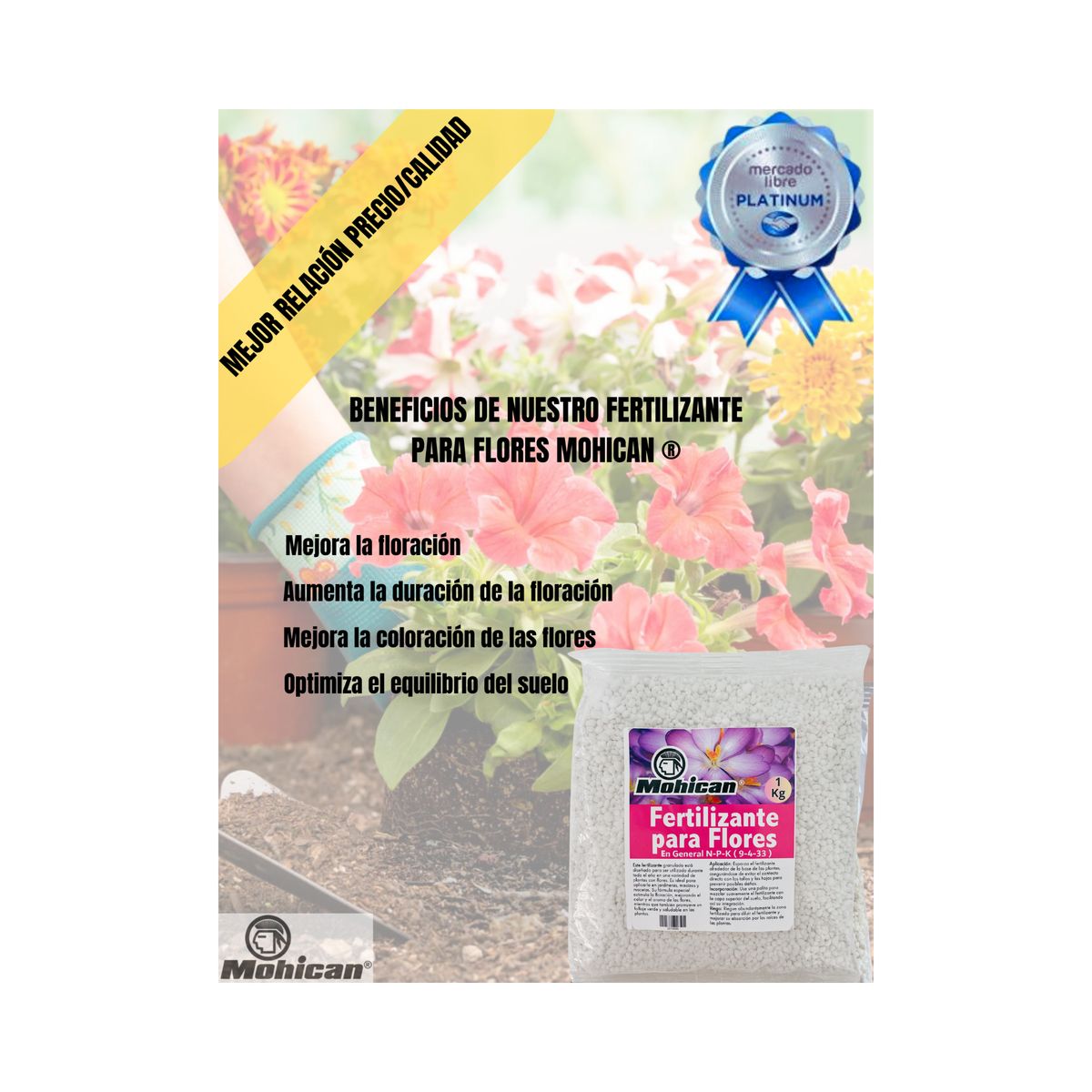 MOHICAN - FERTILIZANTE PARA FLORES EN GENERAL BOLSA 1 KG MOHICAN
