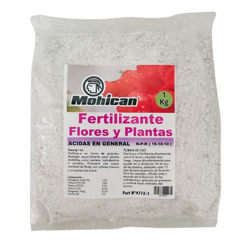 MOHICAN - FERTILIZANTE PARA FLORES Y PLANTAS ÁCIDAS BOLSA 1 KG MOHICAN
