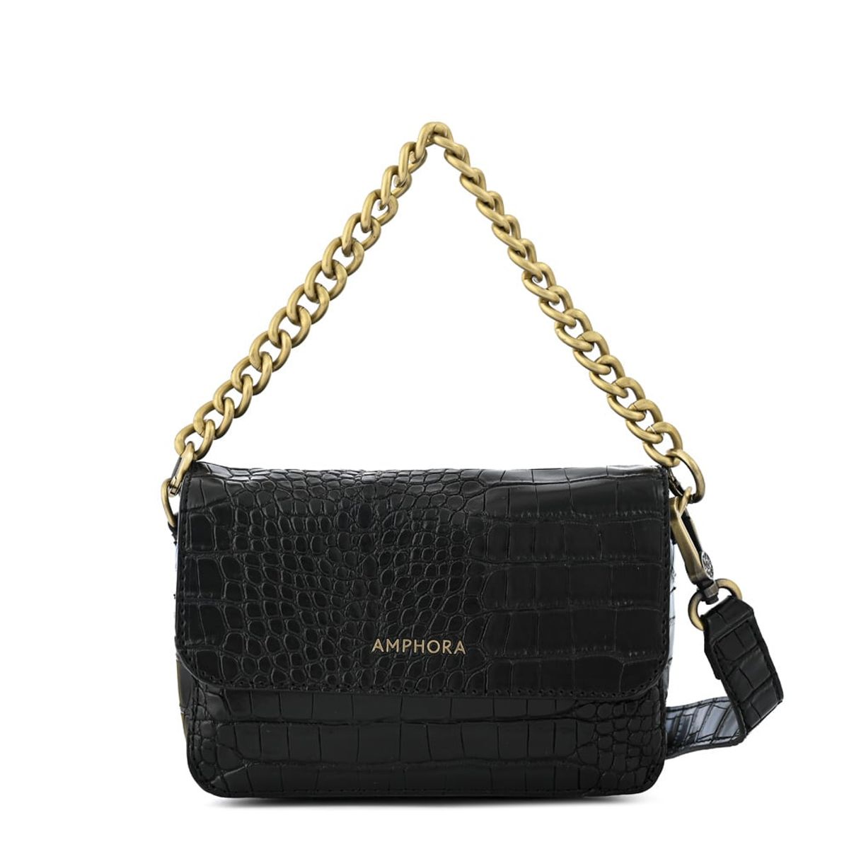 AMPHORA - Cartera bandolera con tapa brady pequeña negro especial