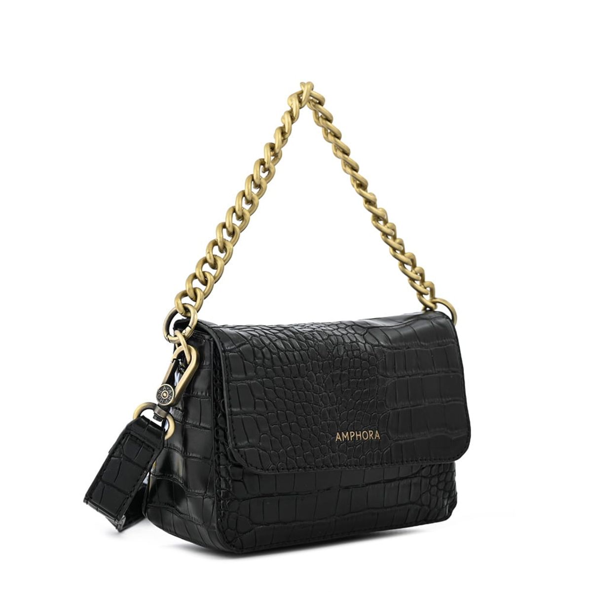 AMPHORA - Cartera bandolera con tapa brady pequeña negro especial