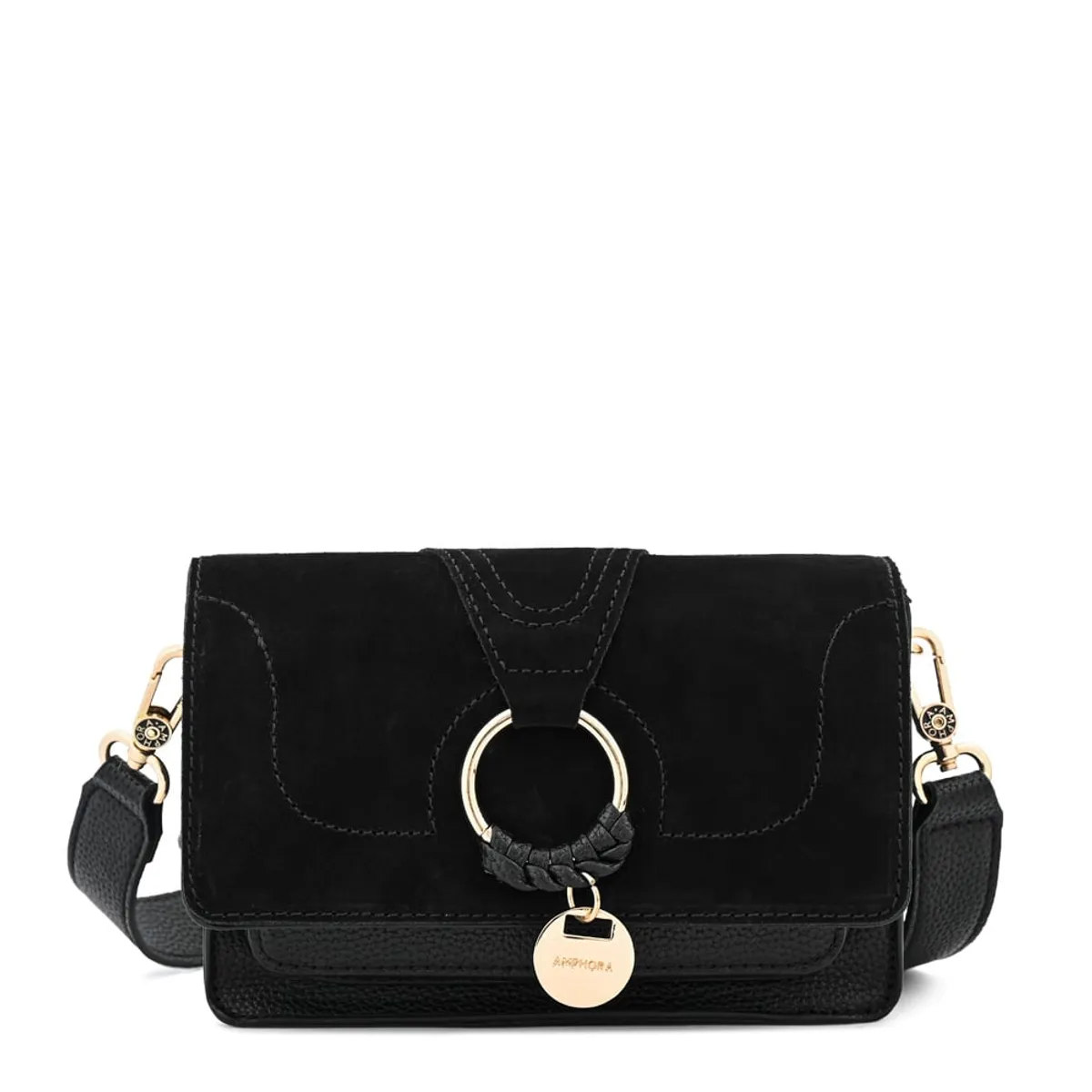 AMPHORA - Cartera bandolera con tapa marla pequeña negro especial