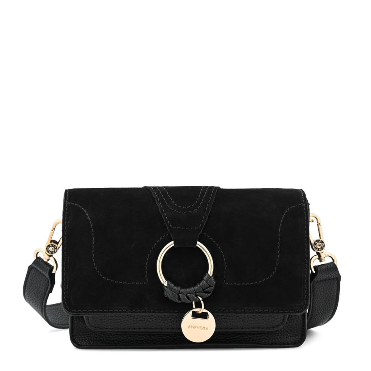 AMPHORA - Cartera bandolera con tapa marla pequeña negro especial