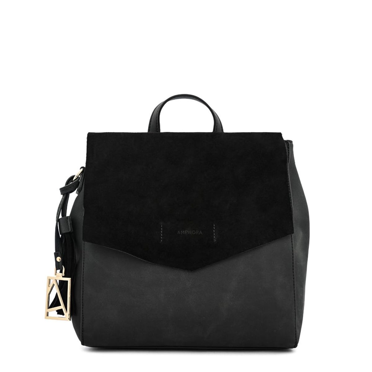 AMPHORA - Mochila con tapa siena mediana negro especial