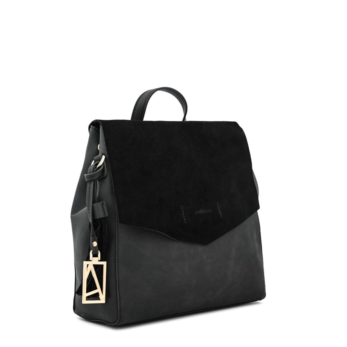 AMPHORA - Mochila con tapa siena mediana negro especial