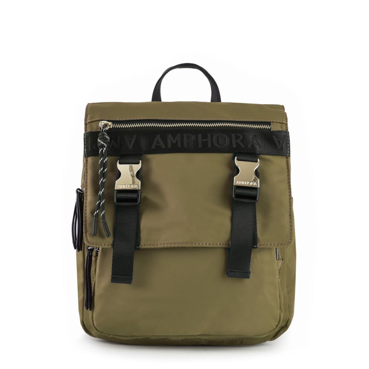 AMPHORA - Mochila con tapa mayna mediana verde oliva