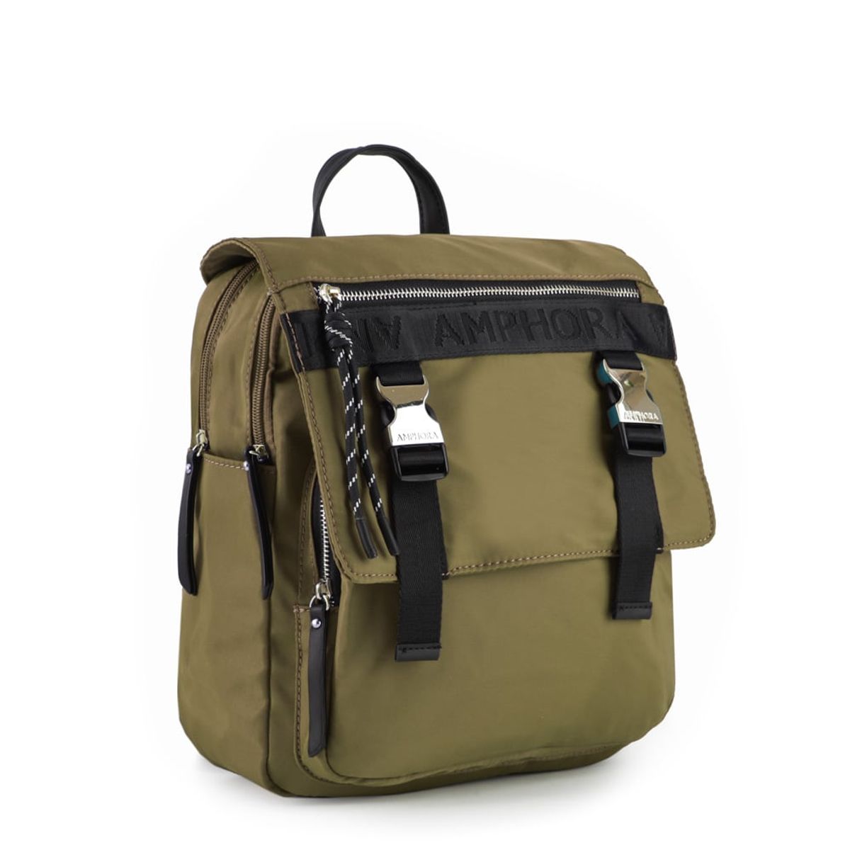 AMPHORA - Mochila con tapa mayna mediana verde oliva