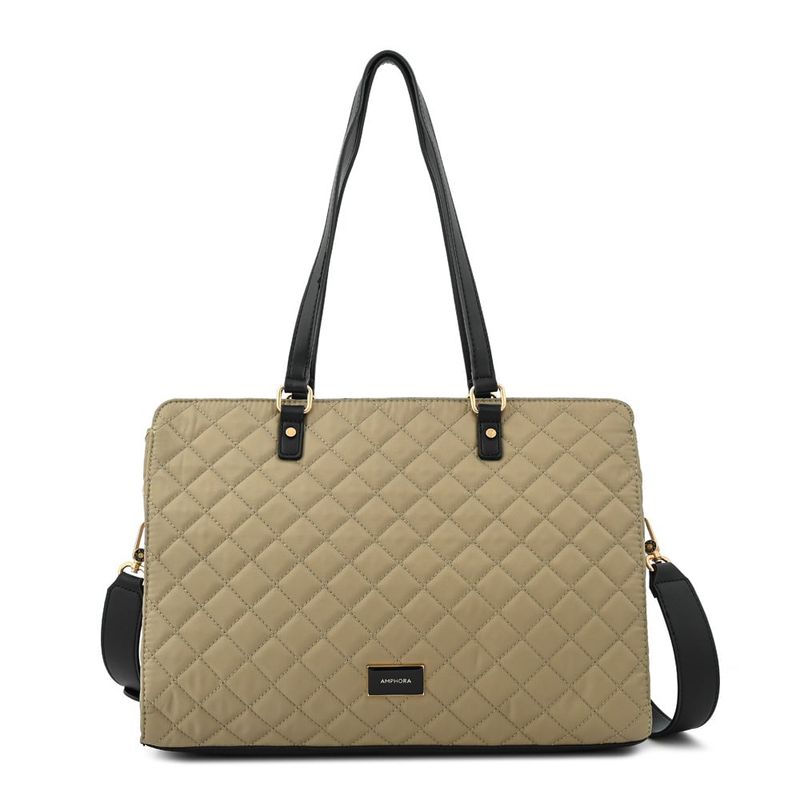 AMPHORA - Cartera dos asas porta notebook grande bugi taupe