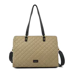 AMPHORA - Cartera dos asas porta notebook grande bugi taupe
