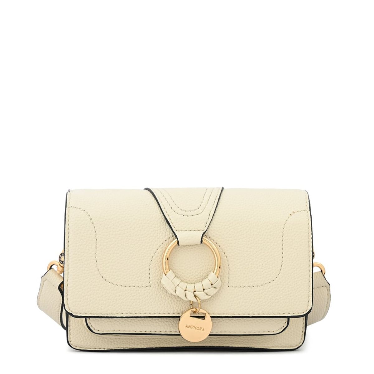 AMPHORA - Cartera bandolera con tapa marla pequeña blanco crudo